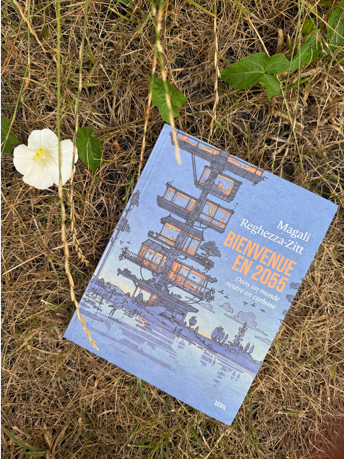 Livre Bienvenue en 2055 sur de la pelouse sèche mais avec une fleur