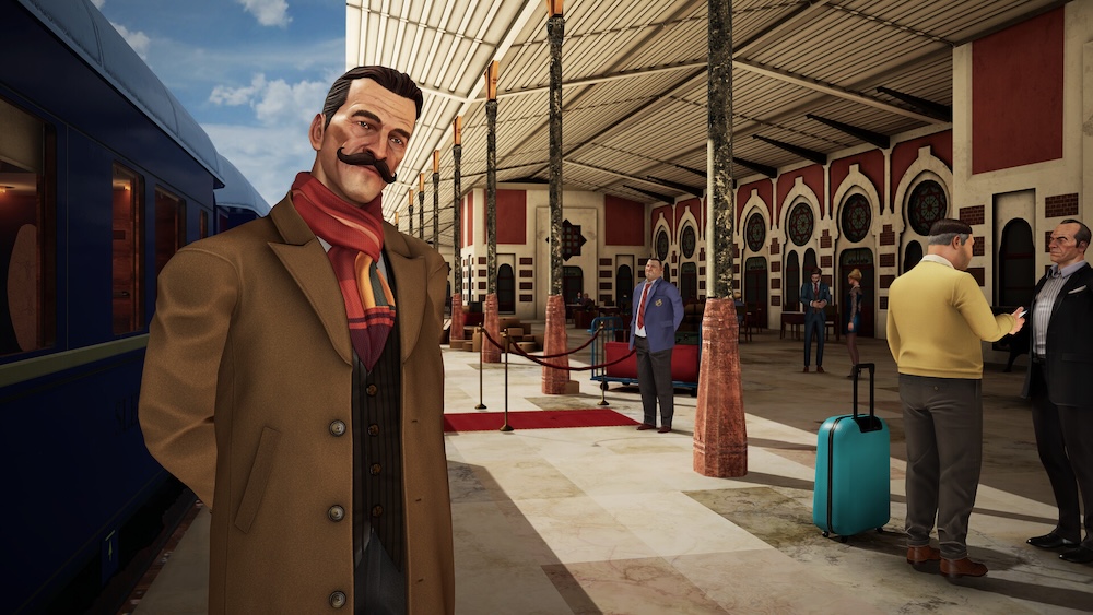 Image du jeu Le crime de l'Orient Express avec Poirot devant le célèbre train