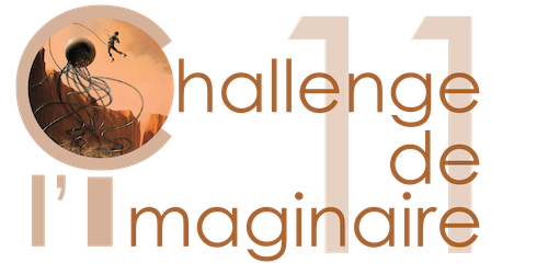 Logo "Challenge de l'Imaginaire 11" avec, dans le C, un rond avec une partie de l'illustration de La guerre des marionnettes par Manchu
